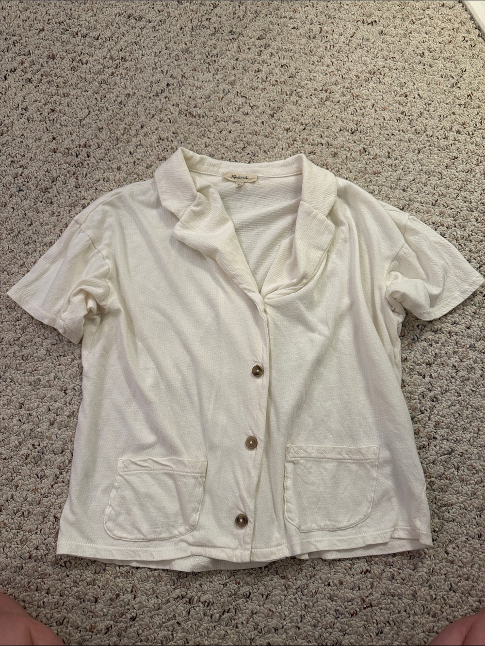 Madewell Cream Button-Front Short Sleeve Top